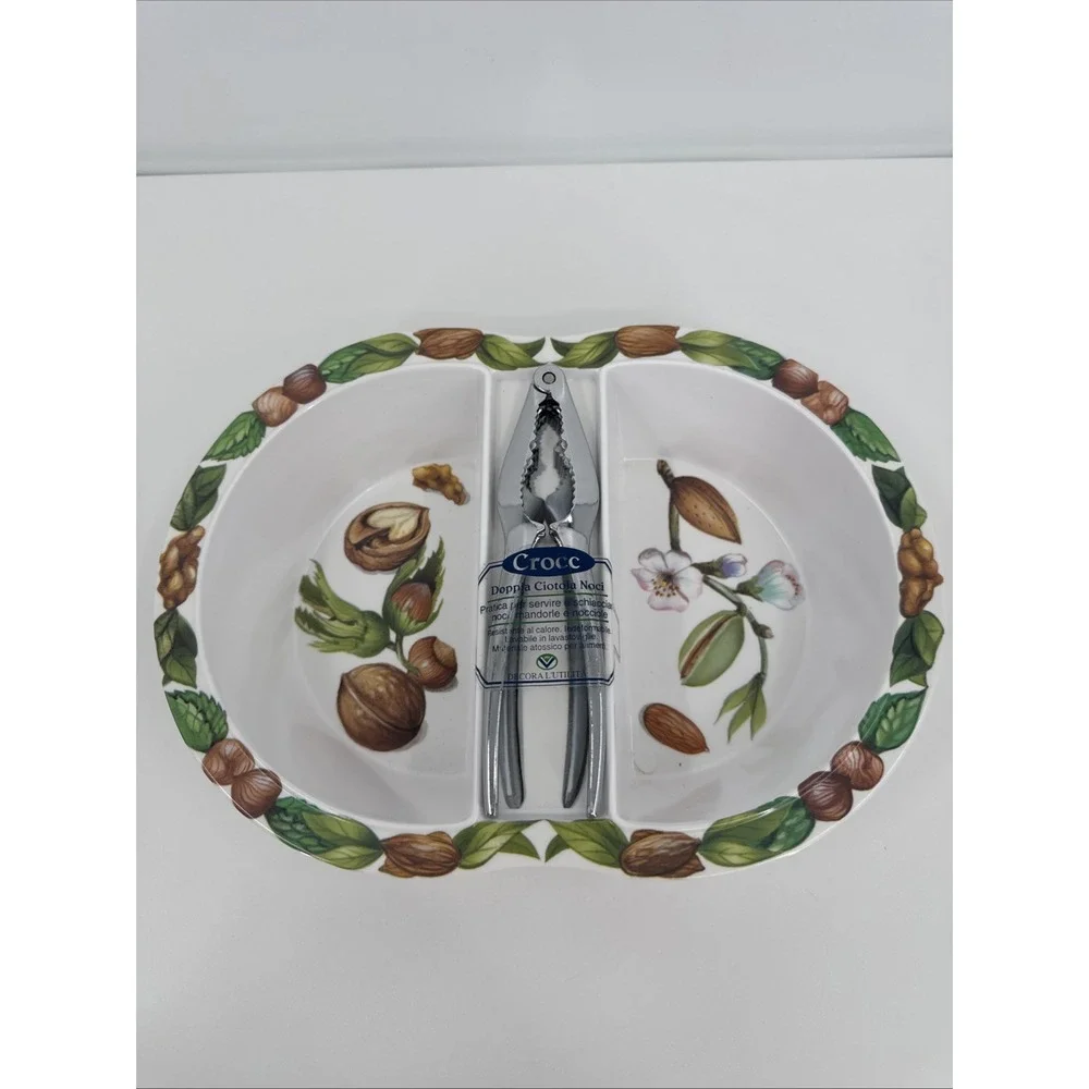 Vintage Melamine Sectioned‎ Nut Serving Bowl With Cracker Made in Italy NEW